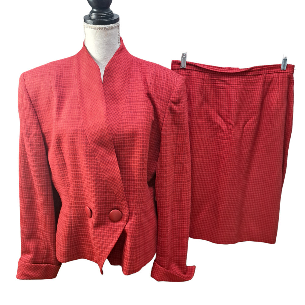 Christian Dior Women Red Double Breasted Wool Career Business Work Skirt Set 14